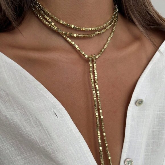 Gold Casual Women's Sparkling Faux Pearl Beaded Long Necklace - Picture 3 of 8